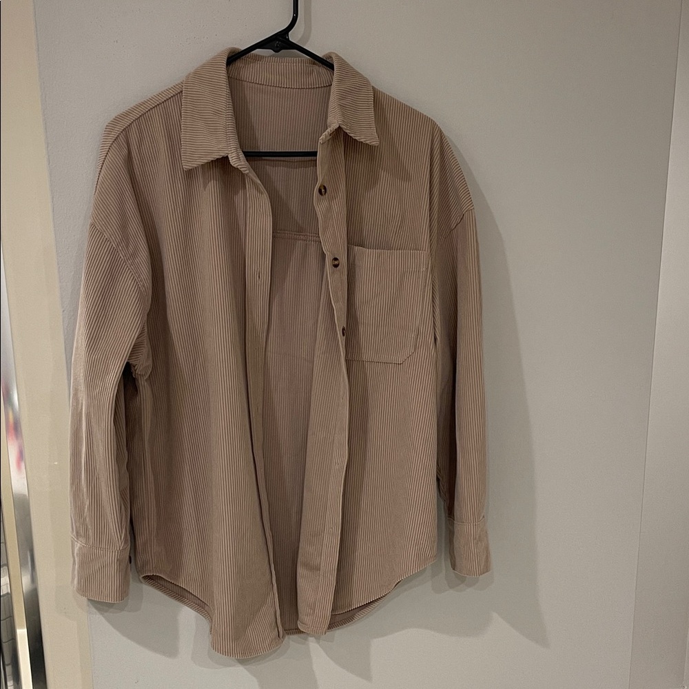 Women’s tan oversized corduroy shirt